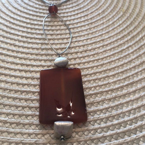 Brick colored glass pendant on silver chain - Picture 2 of 2